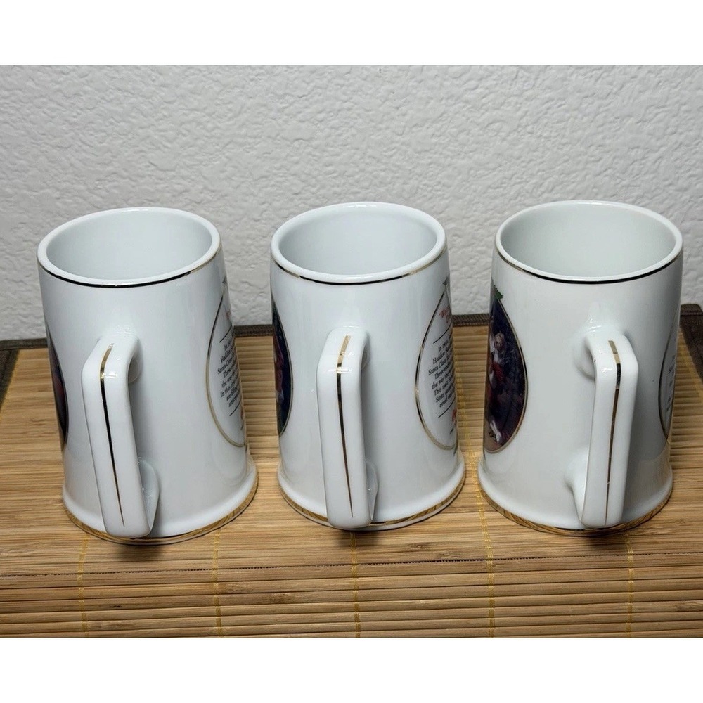 Vintage Set of 3 Coca-Cola 1996 Collector Edition Ceramic Mugs - Gold Trim/Santa - Picture 7 of 8